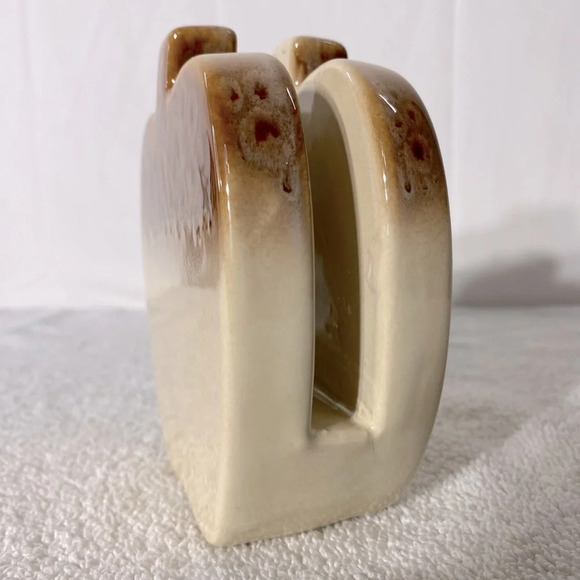 Vintage Pottery Art Ceramic Tan Brown Apple  Shaped Napkin Holder - Picture 3 of 13